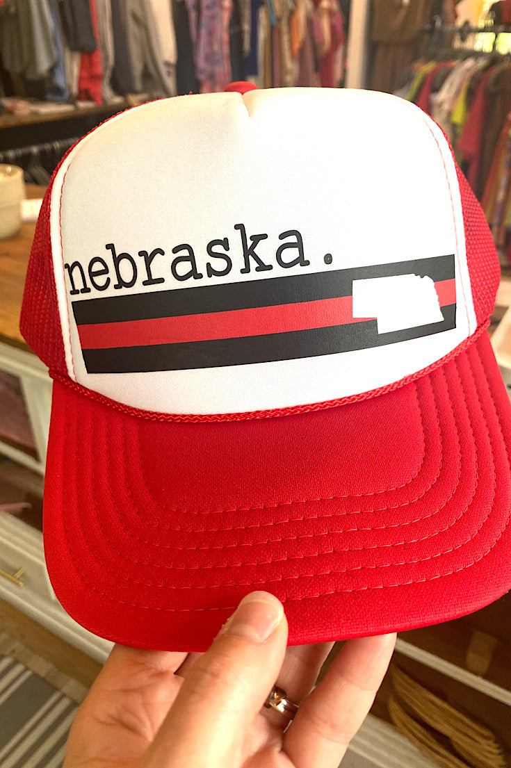 Nebraska State Stripe Foam Trucker Hat-Red