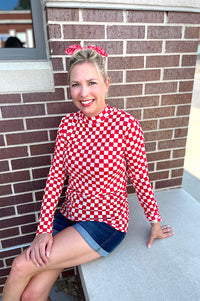 Pep Rally Check Mesh Top in Red