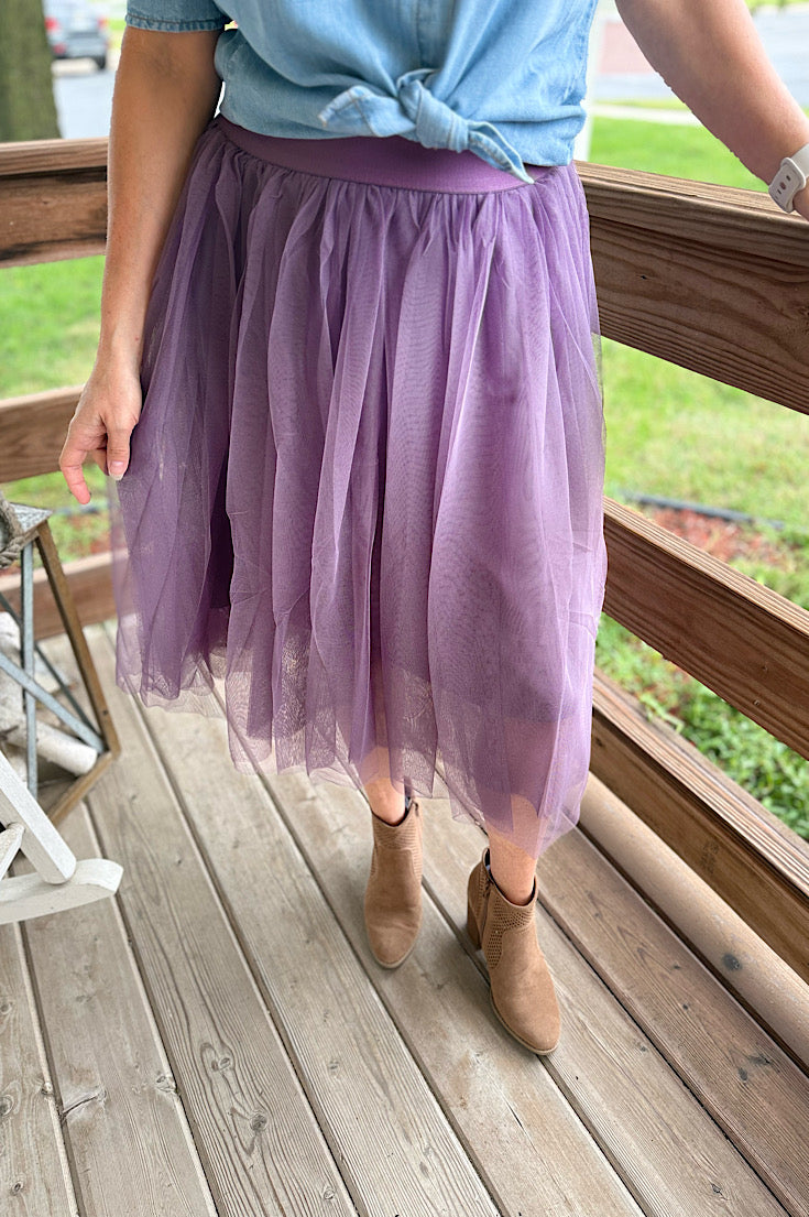 Maggie Plum Tulle Midi Skirt