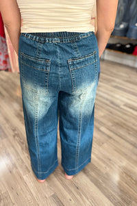 Maguire Wide Leg Dark Wash Elastic Waist Denim