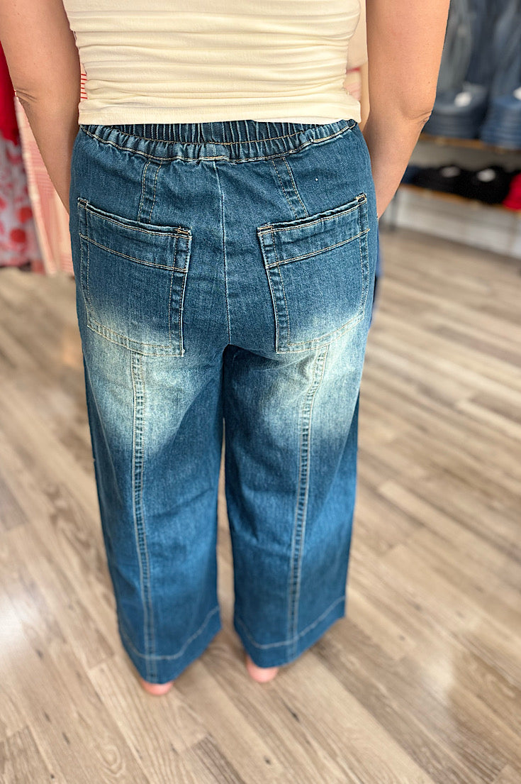 Maguire Wide Leg Dark Wash Elastic Waist Denim