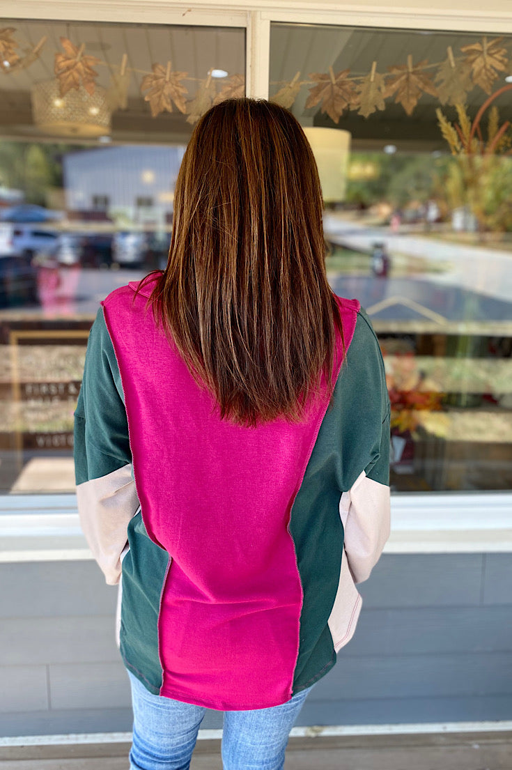 Hollie Teal and Magenta Colorblock Top