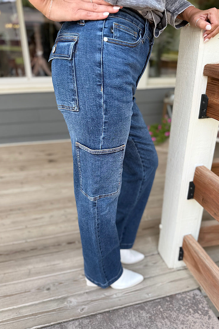 Jaycen Dark Cargo Wide Leg Jeans