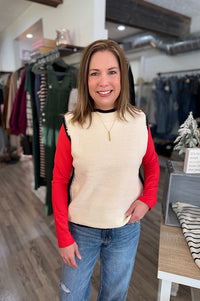 Bonnie Mock Neck Ivory & Black Sleeveless Sweater