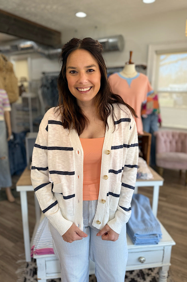 Finn Lightweight White Stripe Cardi