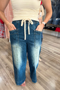 Maguire Wide Leg Dark Wash Elastic Waist Denim
