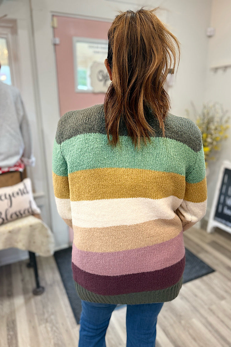 June Open Front Striped Sweater Cardigan