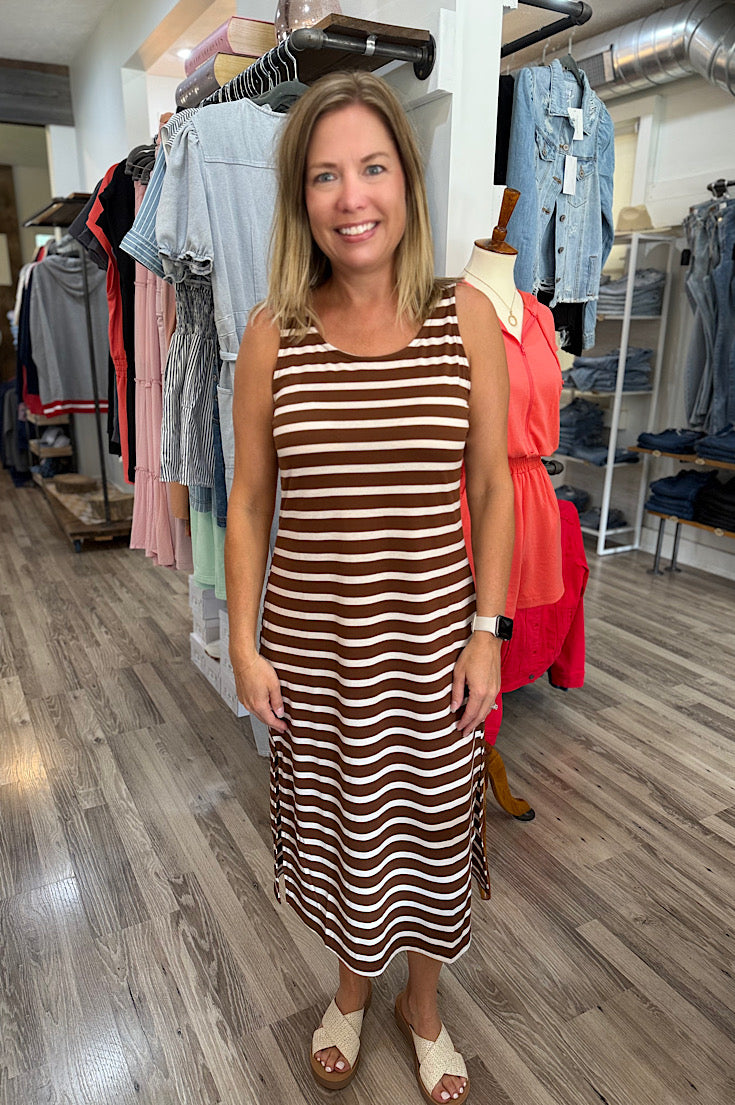 Avery Brown Stripe Midi Tank Dress