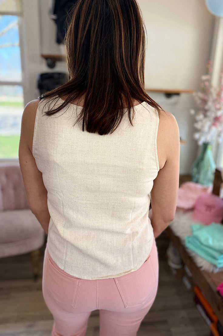 Lori Side Button Oatmeal Tank