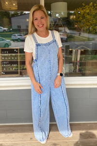 Saylor Washed Wide Leg Denim Overall