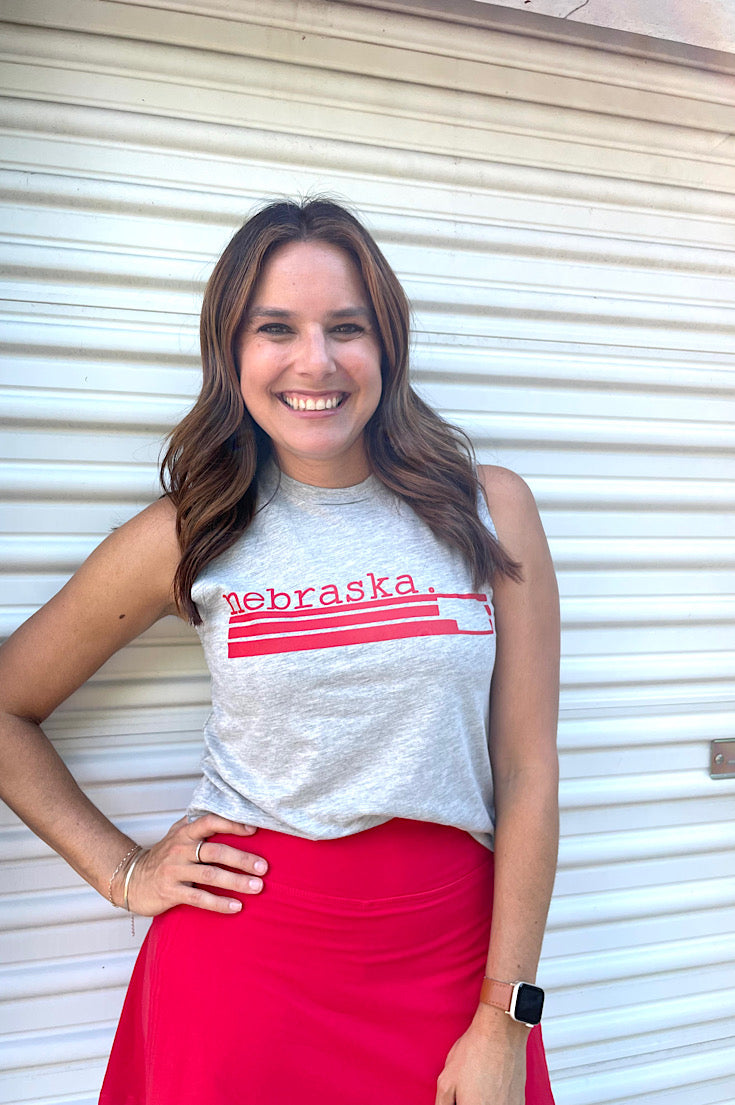 Nebraska Stripe Gray Long Crop Tank