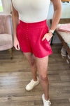 Poppy Red Linen Button Front Shorts