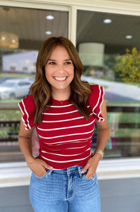 Posie Cherry Red Striped Ruffle Top