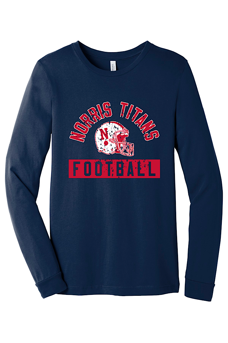 Norris Titans Football Navy Unisex Bella Long Sleeve Tee
