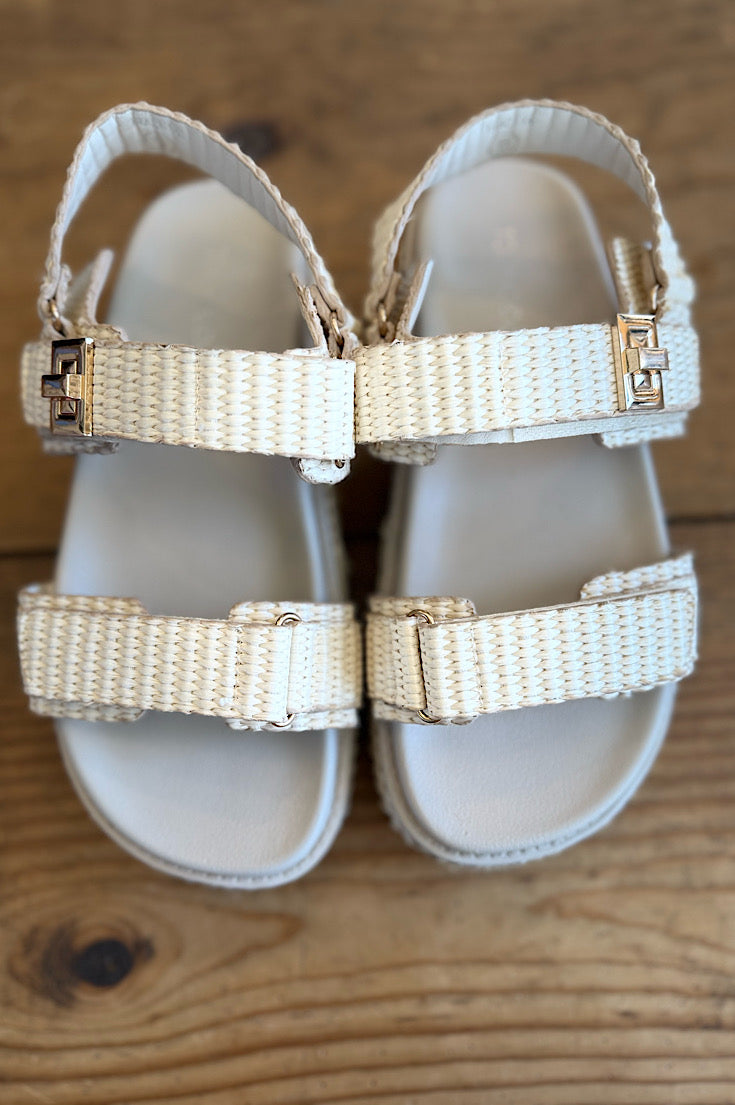 Devlin Double Strap Raffia Platform Sandals