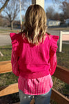 Anna Hot Pink Ruffled Cap Sleeve Sweater Vest