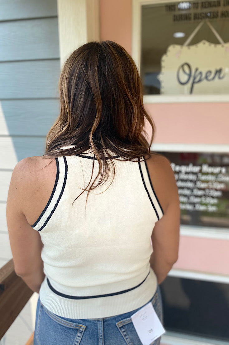 Cassidy Ivory Contrast Stripe Halter Tank