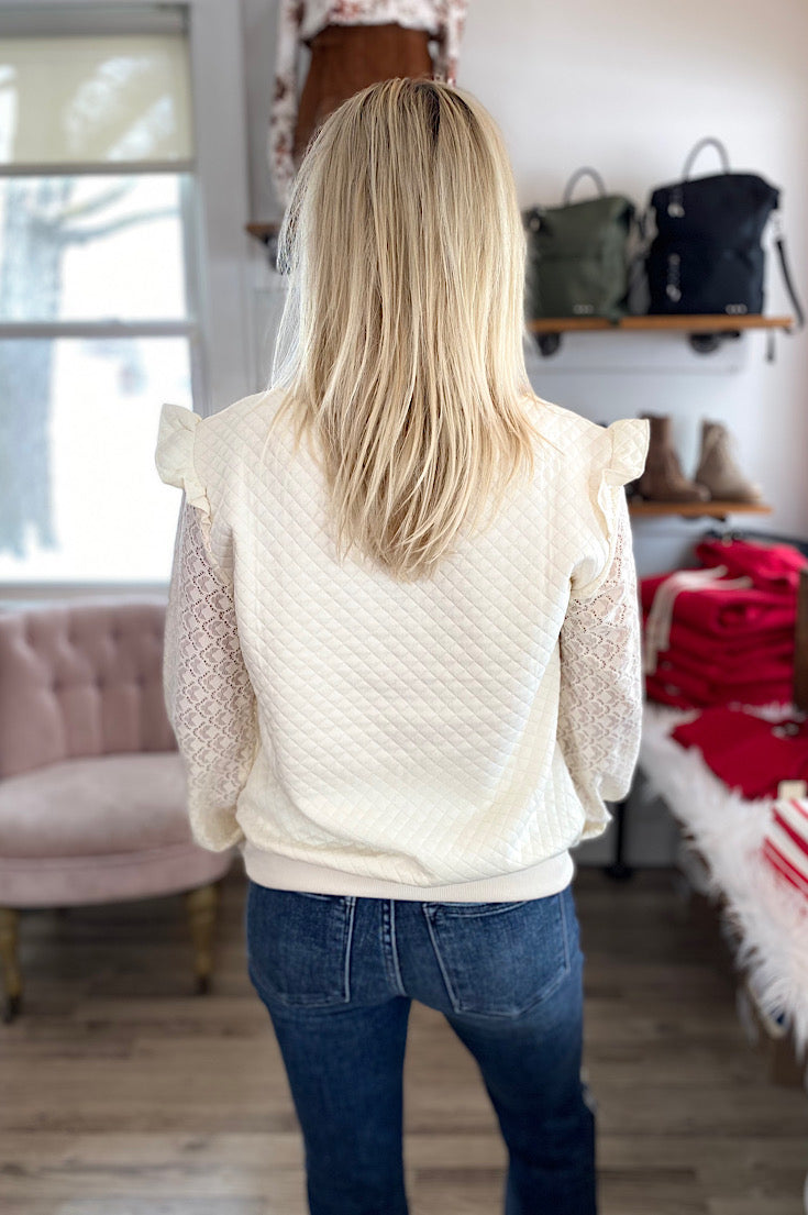 Rizzo Ivory Quilted V-neck Sweatshirt