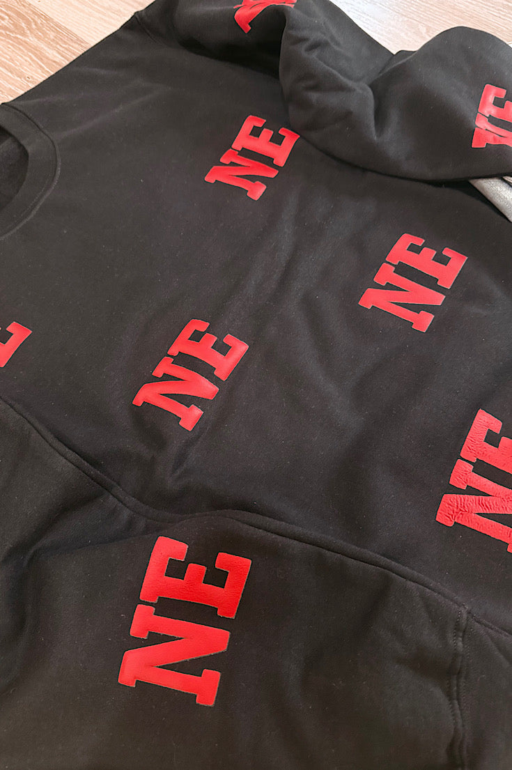 NE All Over Red Puff Sweatshirt