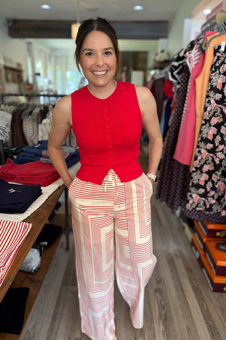 Luna Red Geometric Wide Leg Pants