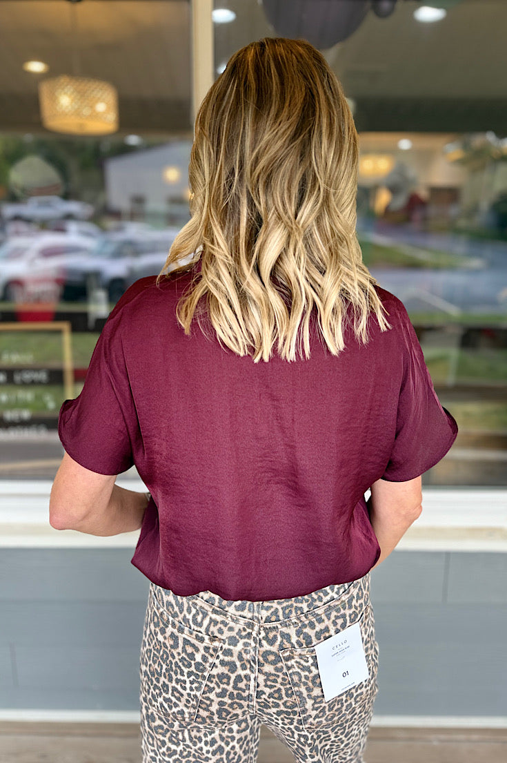 Catie Wine V-Neck Top