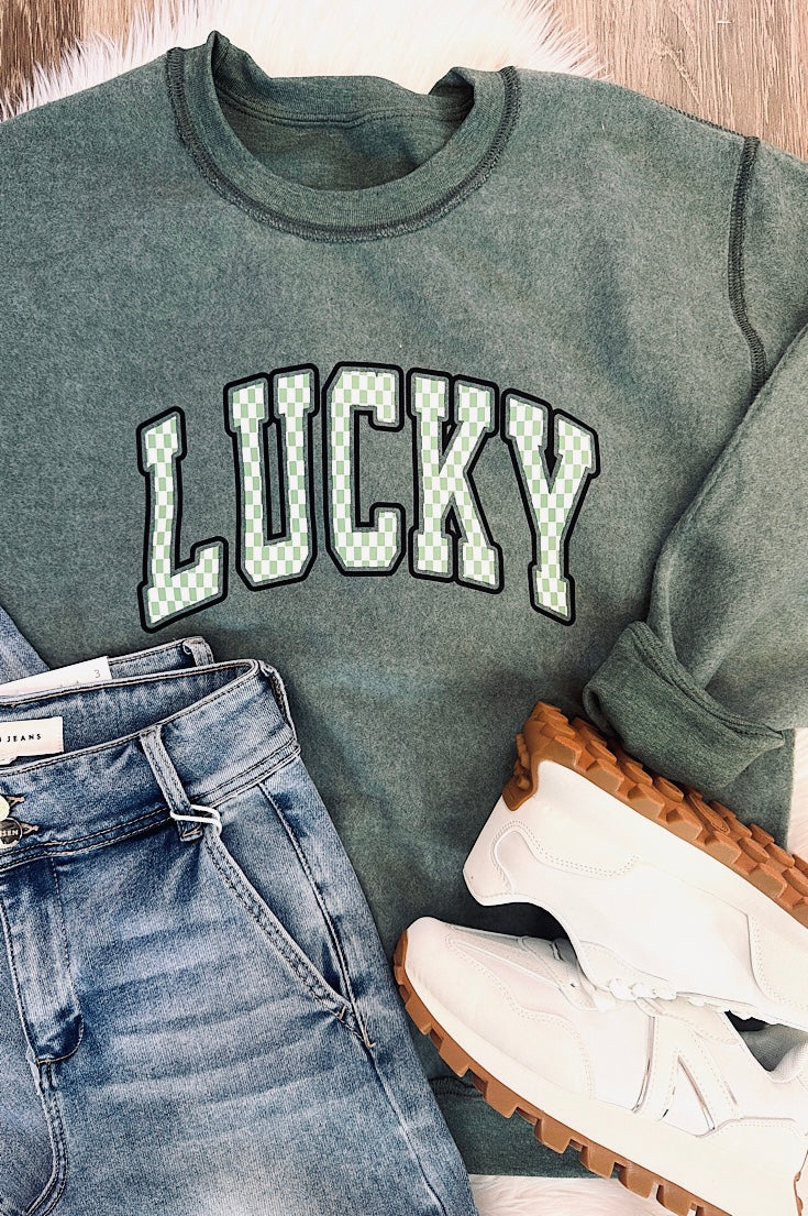 Lucky Gingham Green Inside Out Fleece
