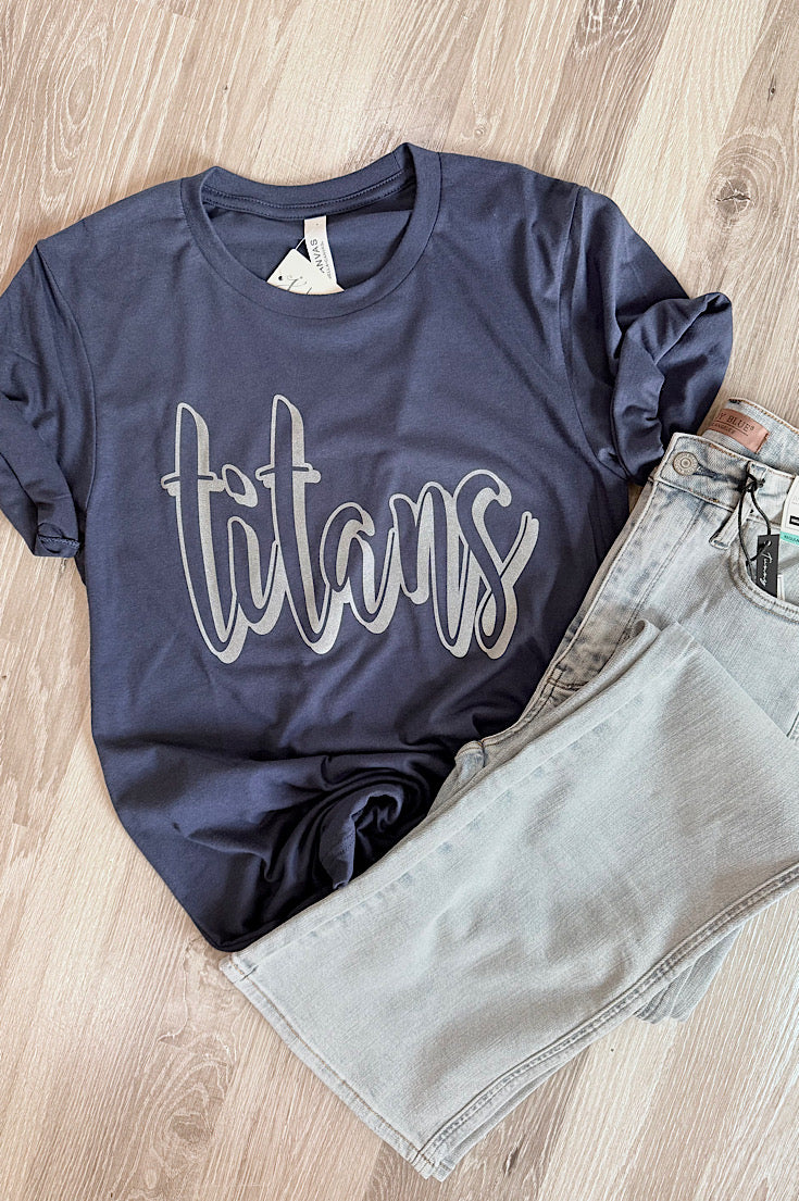 Titans Metallic Script Navy Tee