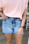 Beckett Medium Washed Distressed Hem Denim Shorts