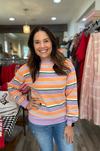 Savannah Striped Lavender & Orange Pullover