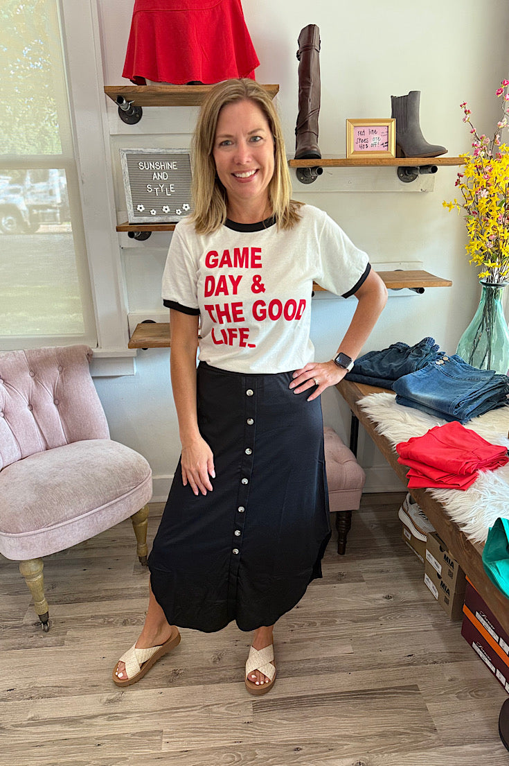 Ember Button Front Midi Skirt {2 colors}