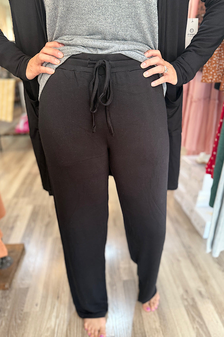 Henry Mid-Rise Black Terry Pants