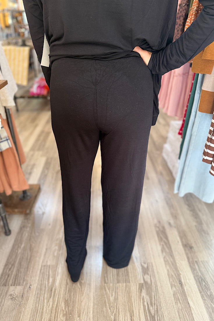 Henry Mid-Rise Black Terry Pants