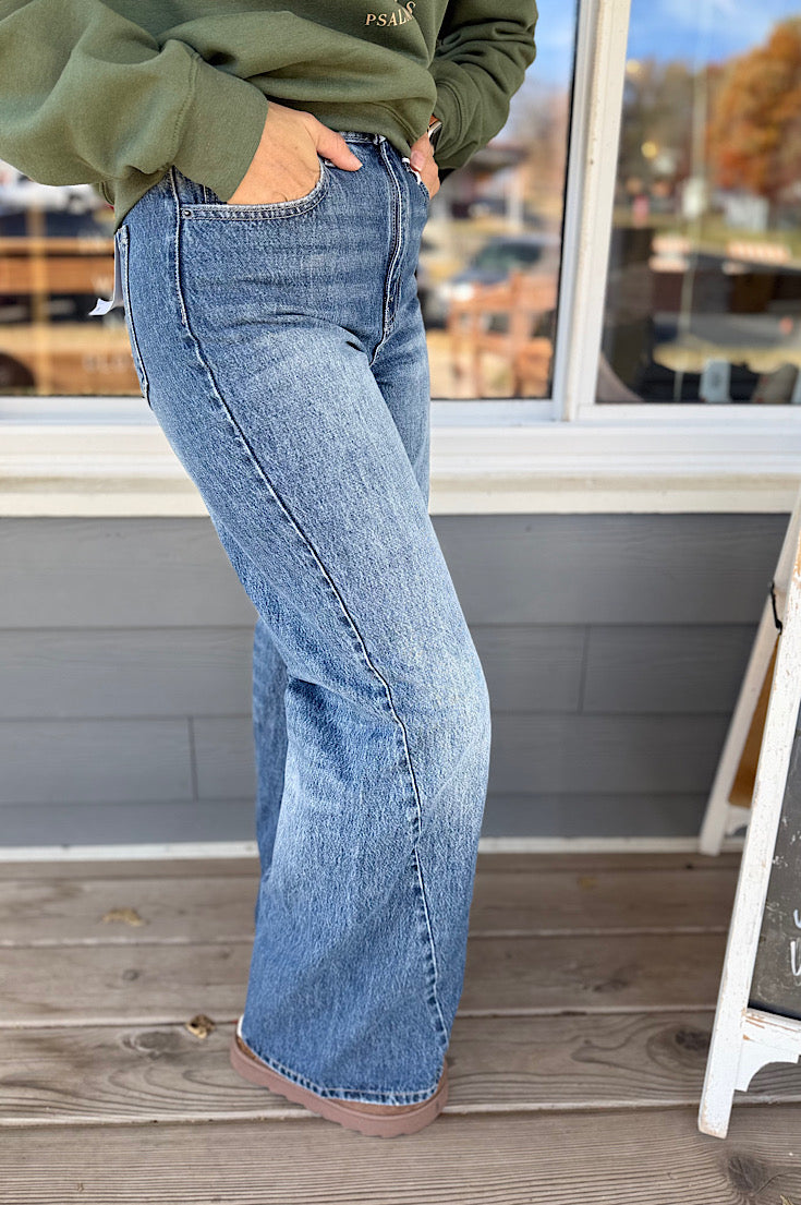 Chandler Wide Leg Curved Seam Denim
