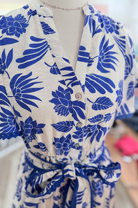Katalina Blue and Off White Floral Maxi Dress