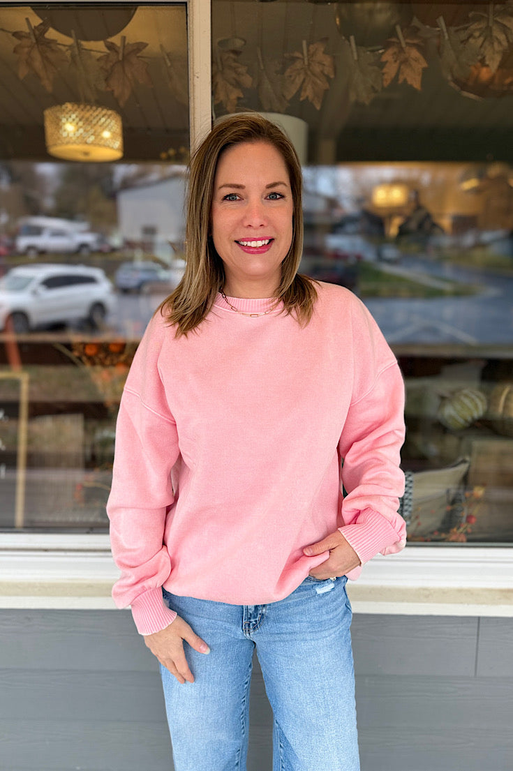 Ellyson Pink Acid Wash Fleece Pullover