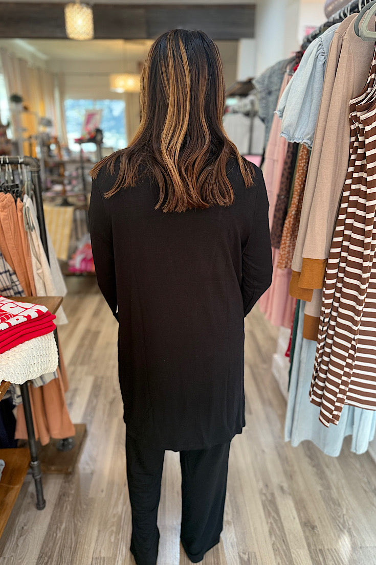 Zennie Black Open Front Cardigan