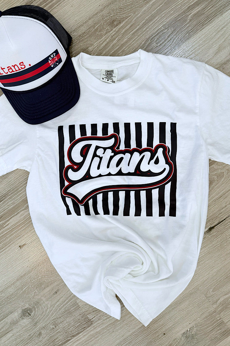 Retro Vertical Stripes Titans White CC Tee