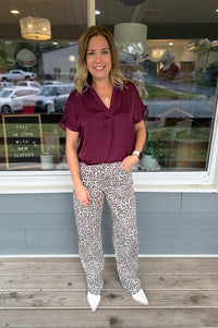Catie Wine V-Neck Top