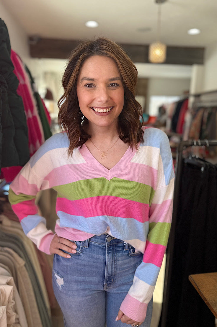 Hayley V-neck Multi Stripe Sweater