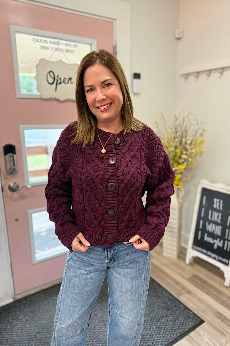Ayla Plum Cable Knit Sweater Cardigan