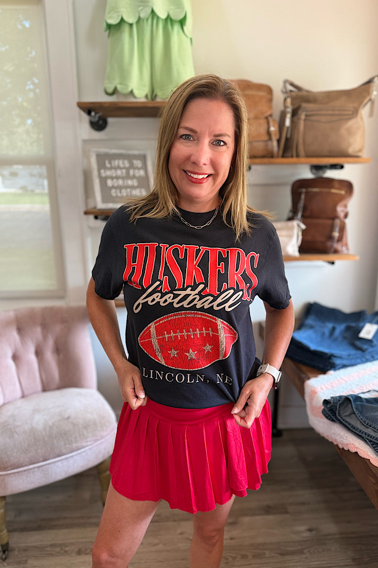 Huskers Football Black CC Tee