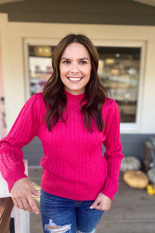Paytra Fuchsia Cable Knit Sweater