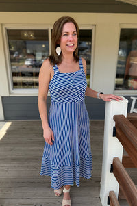 Emery Double Stripe Dusty Blue Dress