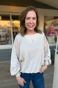 Taupe Two-Tone Gathered Hem Top