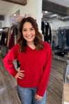 Jolie Solid Red V-neck Sweater