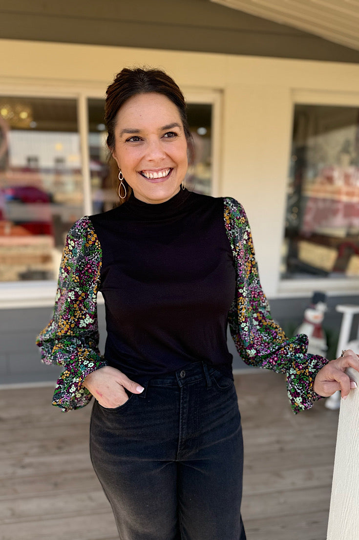 Sutton Black Floral Sleeve Top