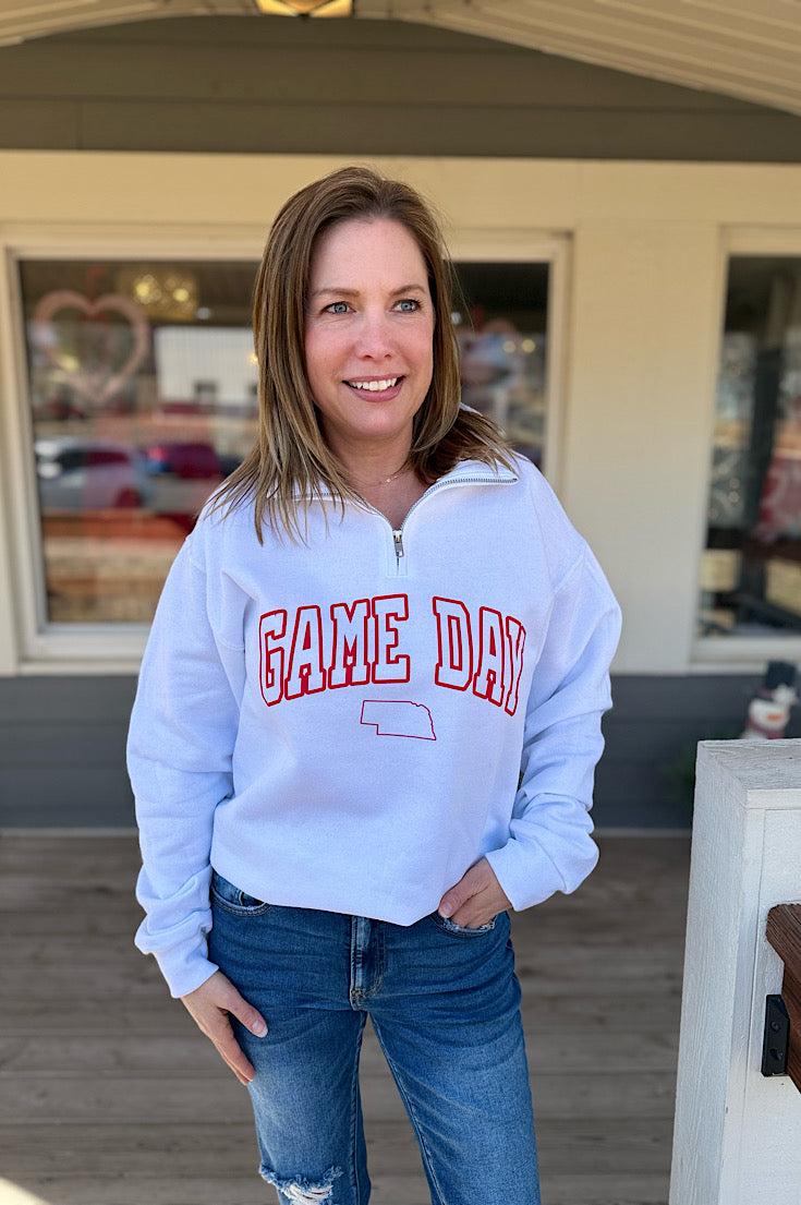 White Game Day 1/4 Zip Fleece