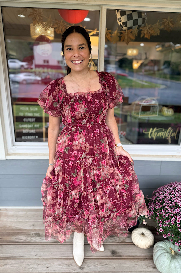 Anistyn Floral Puff Sleeve Midi Dress