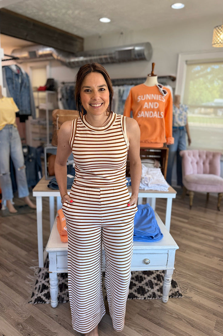 Winnie Brown Stripe Wide Leg Crop Pants