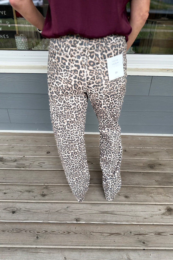 Kat Leopard Washed Straight Leg Jeans